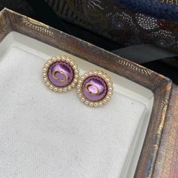 Women Purple Earrings Fashion Charm Pendant Studs Ladies Letter Designer Earring Luxury Stud Jewelry