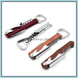 Openers Kitchen Tools Kitchen Dining Bar Home Garden Ups Wooden Handle Bottle Opener Knife Pltap Double Hinged Corkscre Dho4M