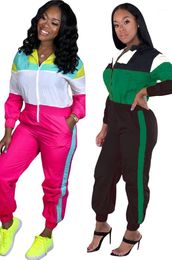 Women's Jumpsuits & Rompers HHDMV Street Casual Movement Style Long Sleeve Hooded Collar Zipper Pockets Stitching Colour Pants