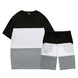Men's Tracksuits Men Tracksuit Set 2 Piece Patchwork Color Tshirt Outfits Man Clothes Men's Shorts Short Sleeve Sports Suit Summer Sport