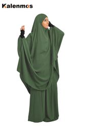 abaya khimar UK - Ethnic Clothing Muslim Women Two-Piece Set Prayer Garment Dress Hijab Long Khimar Abaya Jilbab Outfit Ramadan Skirt Abayas Islamic Clothes N