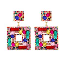 Square Metal Colorful Crystal Dangle Drop Earrings High-Quality Fashion Pendant Jewelry Accessories For Women