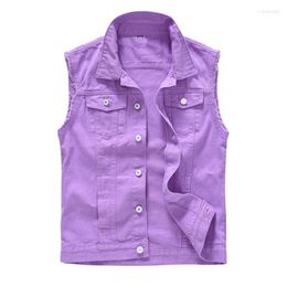 Men's Vests Fashion 2022 Cotton Denim Vest Vintage Cowboy Frayed Purple Jeans Waistcoat Slim Fit Casual Male Sleeveless Jackets Stra22