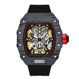 Homens de moda esportes de relógio automático de movimento mecânico tira de borracha estilo luxuros hollow dial giftwatch6e1b