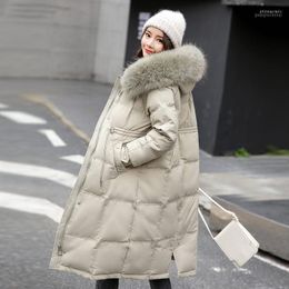 Men's Down & Parkas The Knee Jacket Women's Korean Version Of White Duck Show Thin Waist Big Hair Collar Thickened Cotton Phin22