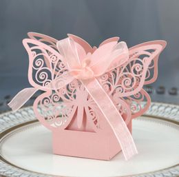 Gift Wrap 20pcs Butterfly Laser Cut Hollow Carriage Favours Gifts Box Candy Boxes With Ribbon Baby Shower Wedding Party SuppliesGift