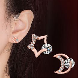 Fashion Cubic Zircon Creativity Women Silver Earrings Geometric Star Moon Stud Earrings For Women Man Jewelry