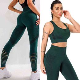 Yoga Set For Women Seamless Gym Fitness Sport Outfit Breathable Vest Bra Running Leggings Athletic Clothing Tracksuit J220706