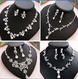 Pendant Necklaces Women's Jewellery Sets Bridal Wedding Korean Necklace Earrings 2-Piece Set Diamond Pearl Dress AccessoriesPendant