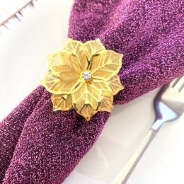 Gold Flower Napkin Rings Handmade Serviette Buckle Round Holder Wedding Christmas Hotel Table Dinner D12873