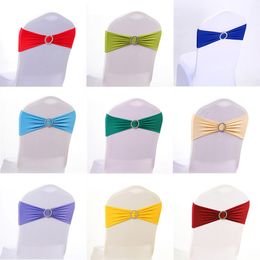 Bowknot Elastic Sashes Diamond Ring Buckle Bandage Hotel Wedding Party Chairs Back Decoration Chair Covers