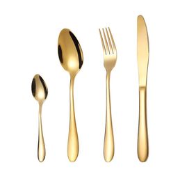 4Pcs/Set Gold Cutlery Knife Flatware Set Stainless Steel Tableware Western Dinnerware Fork Spoon Steak Travel Dinnerware-Set SN4378