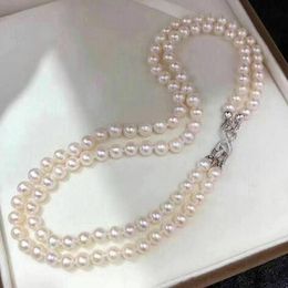 18 inch Double strand 7-8mm natural Akoya white pearl necklace