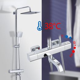 Shower Faucets Thermostatic Rainfall Rain Bathroom Bath Shower Mixer Wall Mount Water Taps Shower System