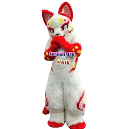 Fursuit Long-haired Husky Dog Fox Wolf Mascot Costume Fur Adult Cartoon Character Halloween Party Cartoon Set #133