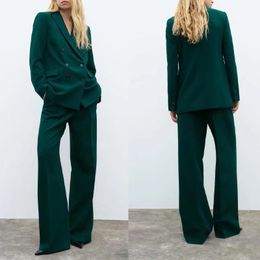 -Calças femininas de duas peças femininas femininas define verde escuro personalizado jacket modela