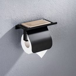 Concise Stainless Steel Roll Paper Holder Wall Mount Toilet with Phone Shelf Bathroom Fixture Accessories Y200108