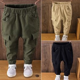 INS boys pants 3-11 years old big pockets cargo pants Spring and autumn wild children's pants cotton Comfortable trousers LJ201127