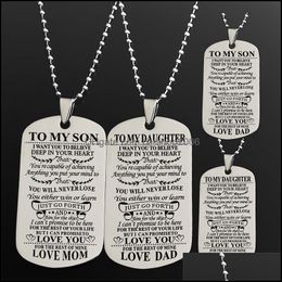 Pendant Necklaces Fashion Sier Colour Square Pendants Necklace To Our Son/Daughter Letters Military Licencing Men Jewellery Carshop2006 Dhuts