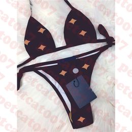 Jacquard Womens Bikini Brown Letter Bathing Suit Summer Beach Swimwear Two Piece