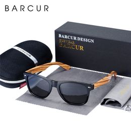 BARCUR Natural Zebra Wood Sun Glasses Polarised Sunglasses Rectangle Mirror Lens Driving UV400 Men Women Eyewear 220513