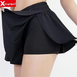 Women Athletic Sports Fitness Yoga Shorts Running Cute Flowy 2 In 1 Tennis Beach Volleyball Baseball Short Culottes Hakama 220725