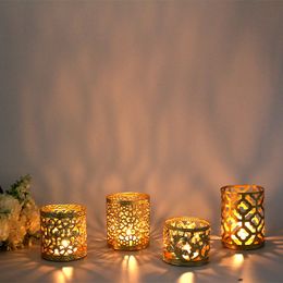 Nordic golden geometric hollow wrought iron candle holder creative aromatherapy candlestick home decoration candle stand ornaments