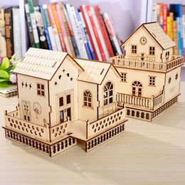 3D House Decoration Wood Craft Wooden LED Miniature DIY Furniture Lighted Villa Figurine Gift Children Toy Present Y200104