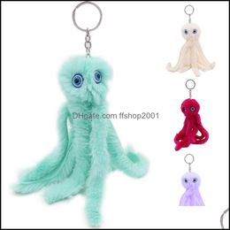 Key Rings Jewellery Faux Rabbit Fur Pompom Ring Octopus Plush Doll Keyfobs Animal Fluffy Keychains Fashion Women Handbag Pendant Jew Dhavk