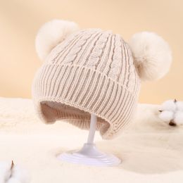 M481 Europe Baby Kids Knitted Hats Wool Ball Ear Caps Children Knitting Warm Earmuff Beanie