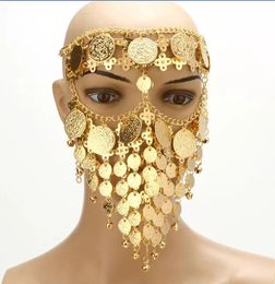 Women Masquerade Masks Stage Cosplay Belly Dance Jewellery Coin Bell Veil Party Bauta Facemask Halloween Christmas Dance Play Accessories Golden Silvery