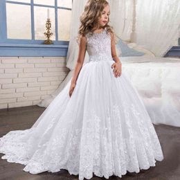 2022 Summer Girls Dress White Bridesmaid Kids Dresses For Girls Children Long Princess Dress Party Wedding Costumes 10 12 Years Y220510