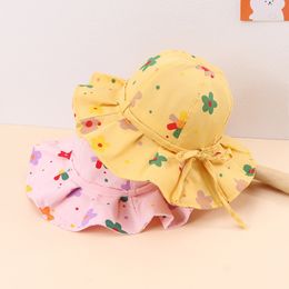 Baby Sunshade Hat Cute Print Bowknot Kids Girl Sun Bucket Hats Spring Summer Outdoor Children Intant Toddler Panama Beach Cap 220611