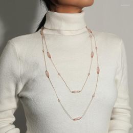 Chains Fashion Classic Multilayer Necklaces For Women Glass Accessories Necklace Sweater Chain Wedding Jewellery Gifts Pink Nacklace