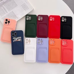 Candy Colour Card Slot Wallet Phone Cases For iPhone 15 14 13 11 12 Pro Max XS Mini XR X 8 7 Plus Soft TPU Silicone Shockproof Cover