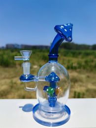 8 Inch 20CM Blue Mushroom Bong Glass Water Pipe Recycler Hookah Tobacco Smoking Bubbler Smoke Perc Base Pipes Bongs Bottles 14mm Bowl