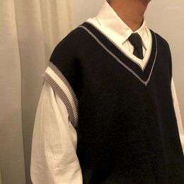 Men's Vests 2022Men's Fashion Loose Brown/navy Color Sweater Vest Waistcoat V Collar Knitting Pullover Oversized Coats Harajuku Kare22