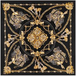 100 Silk Scarf Women Large Shawls Saddle Chain Stoles Square Bandana Luxury Kerchief Hijab Female Foulards 130cm