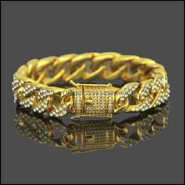 Charm Bracelets Jewellery Gold Sier Plated Iced Out Crystal Hip Hop Bangle For Men Party Club Fashion Jewelr Dhsjp