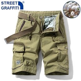 Men Summer Tactical Cotton Cargo Shorts Casual Breeches Bermuda Fashion Pants Camouflage Beach 220301