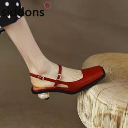 French retro Women's high-heeled sandals with a bun in 2022, the thick heel square head Mary Jane back empty single shoes women