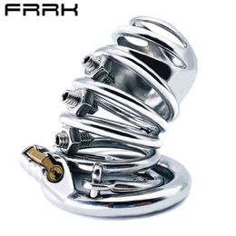 NXY Chastity Device Frrk New Men's Cb Lock Screw Metal Open Penis Cage + Anti Off Ring Fun Props 0416