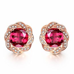 Silver Crystals Earrings Fashion Exquisite Pigeon Blood Tourmaline Stud Earrings 18k Rose Gold Plated Rotating Stone Stud Earrings