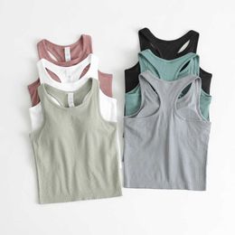 2023 Fashion Yoga Brand Lu's Women's Tank Top Racerback Fitness Sleeveless Cami Sports Shirt Slim Ribbed Running Gym with Built in Bra