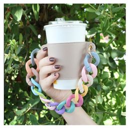 350ml Chain Coffee Holder Hanging Portable Paper Leather Case Milk Tea Beverage Cup Bag 220727