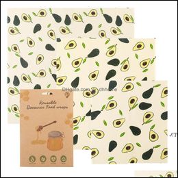 Kitchen Storage Organization Home Housekee Garden 3Pc/Pack Beeswax Wrap Reusable Food Wraps Sustainable Plastic Tools Eco Friendly Sandw