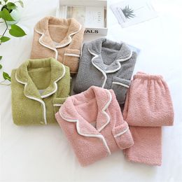 Japanese style autumn and winter ladies plus size sheep wool warm Pyjamas suit Shu Mianmao simple home service pijamas women 220329