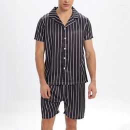 Men's Tracksuits Men Striped Sets Loose Open Stitch Short Sleeve Shirt Fashion Shorts Beach Breathable Casual Mens Pajamas Home SuitMen's