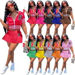 2022 Newest Letter Printing Women Baseball Uniform Tracksuits Summer Crop Jacket Tops Mini Skirts Two Piece Sets Outfits HM6608