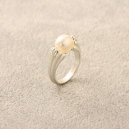 Europe and America Cross Border New Brass Silver Plated Fashion Normcore Style Inlaid Freshwater Cultured Pearl Personality Ring for Women Wholesale